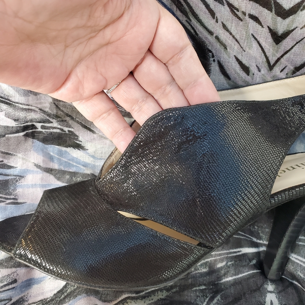 Minelli Black Open Toe Slingback Split Front Heels - image 7